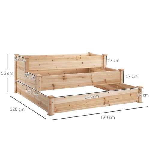Jardinière Vertical En Bois Naturel De Sapin 3 Étages Pour Balcon Et Jardin 124x124x56 Cm