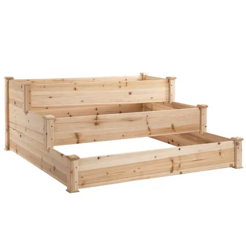 Jardinière Vertical En Bois Naturel De Sapin 3 Étages Pour Balcon Et Jardin 124x124x56 Cm