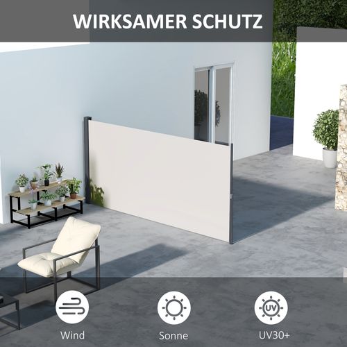 Parasol Rétractable 300 X 140 Cm En Métal Et Polyester Protection Anti-uv Et écran De Vent,gris