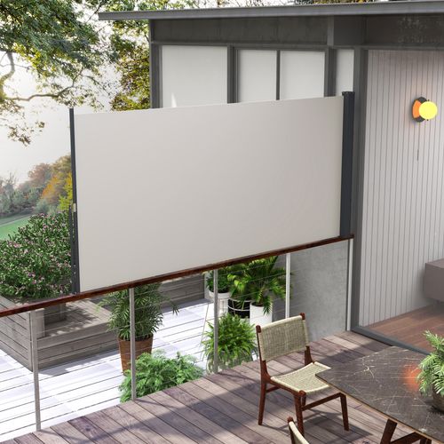 Parasol Rétractable 300 X 140 Cm En Métal Et Polyester Protection Anti-uv Et écran De Vent,gris