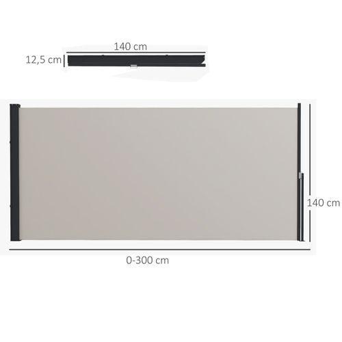 Parasol Rétractable 300 X 140 Cm En Métal Et Polyester Protection Anti-uv Et écran De Vent,gris