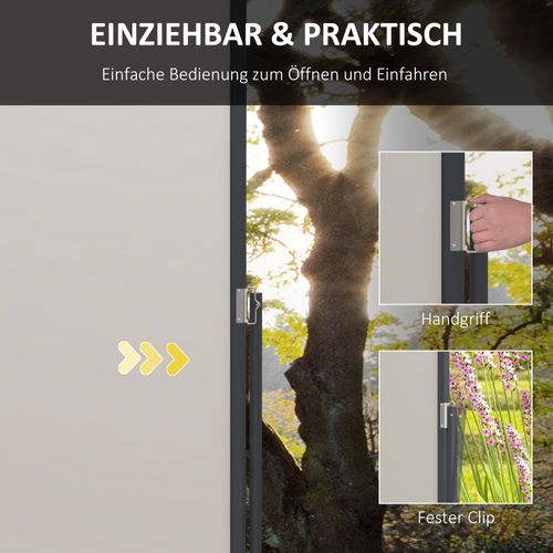 Parasol Rétractable 300 X 140 Cm En Métal Et Polyester Protection Anti-uv Et écran De Vent,gris