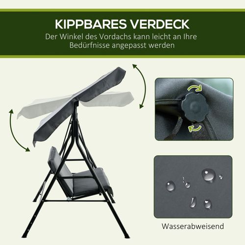 Balancelle 3 Places En Acier Avec Coussin Et Toit Réglable, 240 Kg Max, Gris