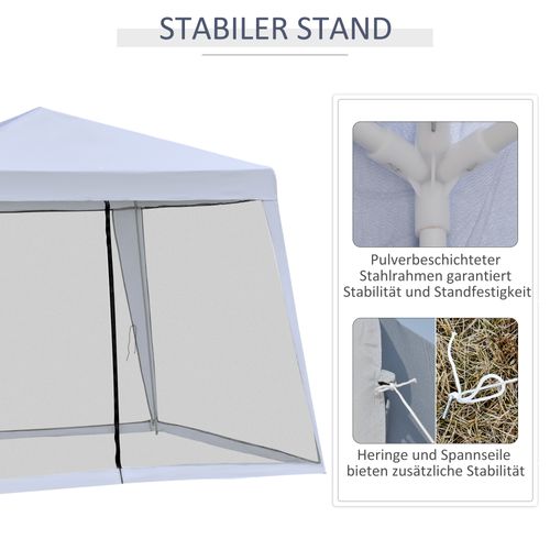 Pavillon 3x3m, Tente De Fête Avec Moustiquaire, Métal Et Polyester, ,gris