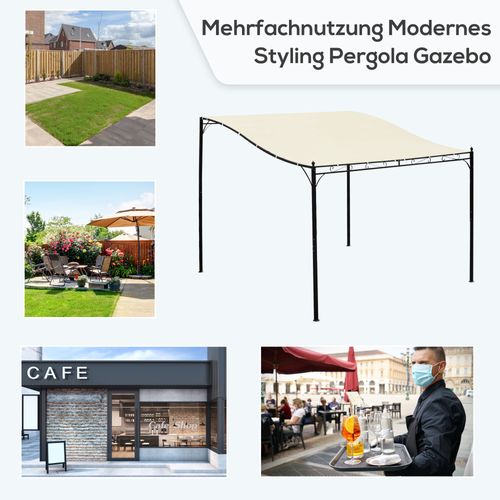 Pergola Jardin 297x297cm, Couverture En Métal, Idéale Pour Jardin Ou Terrasse, ,crème