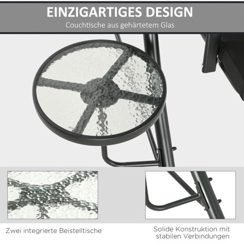 Balancelle 3 Places Avec Table Basse Intégrée, Toit Réglable, 300 Kg Max, Noir