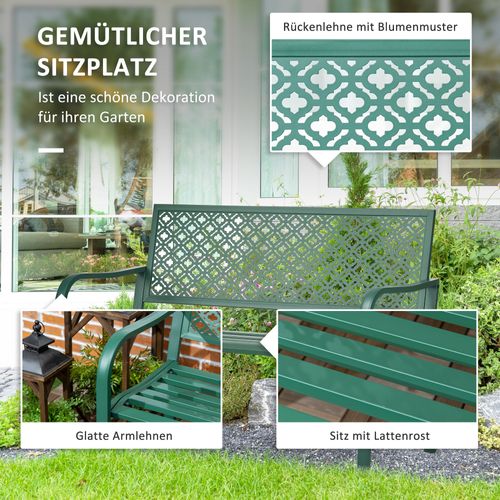 Banc De Jardin En Métal Résistant, étanche Et Stable, Vert Foncé, 127x63x83 Cm