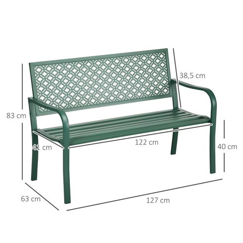 Banc De Jardin En Métal Résistant, étanche Et Stable, Vert Foncé, 127x63x83 Cm