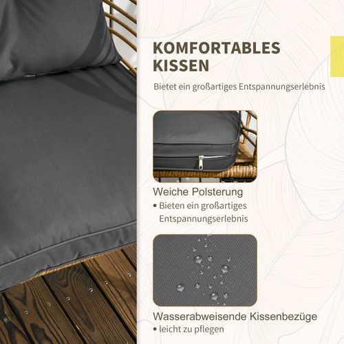Salon Bistro Rotin 3 Pièces 2 Chaises, Table, Coussins Inclus, Mobilier Balcon , Sable/gris Foncé