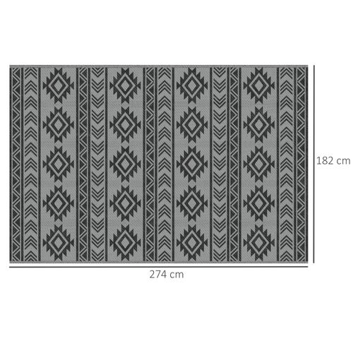 Tapis D'extérieur En Plastique Imperméable, Design Réversible, 182 X 274 Cm, Noir Et Gris