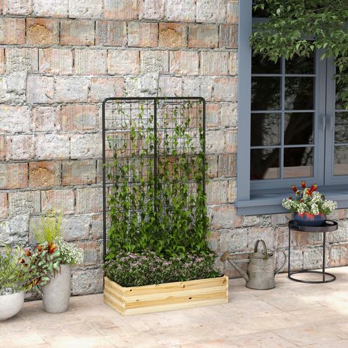 Bac Potager Avec Treillis En Bois Naturel 80x38x145 Cm, ,naturel
