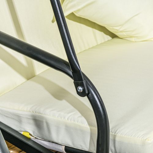 Balancelle 2-en-1 En Acier Avec Dossier Inclinable Et Toit Réglable, 3 Places, Blanc Crème