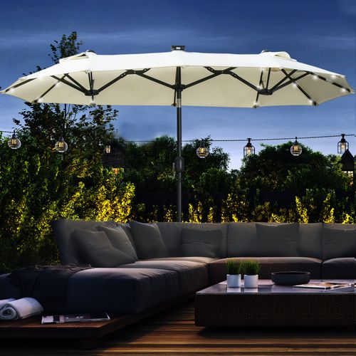 Parasol Double LED, 295x219 Cm, Inclinable, Jardin Pour Terrasse Et Piscine, Polyester Et Acier