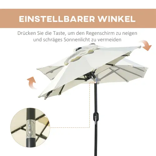 Parasol Double LED, 295x219 Cm, Inclinable, Jardin Pour Terrasse Et Piscine, Polyester Et Acier