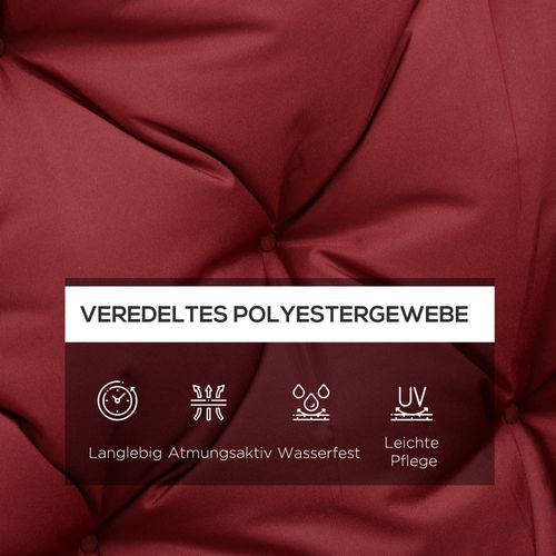 Coussin De Banc 3 Places En Polyester, Coussin D'extérieur/intérieur Avec Attaches, Rouge