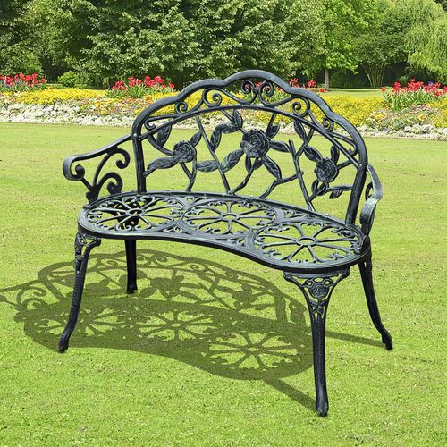 Banc De Jardin En Métal 2 Places, Mobilier D'extérieur, Noir