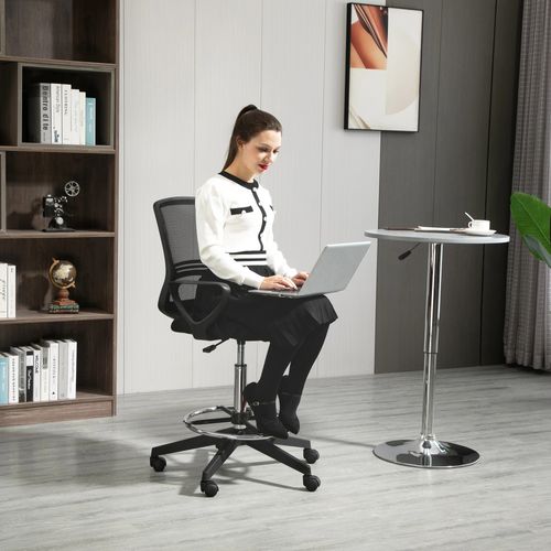 Chaise Dactylo Ergonomique En Métal, Hauteur Réglable Avec Repose-pieds, Noir