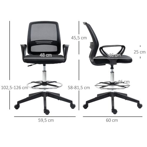 Chaise Dactylo Ergonomique En Métal, Hauteur Réglable Avec Repose-pieds, Noir
