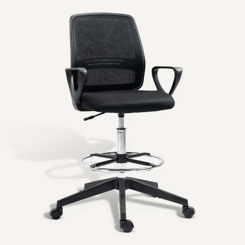 Chaise Dactylo Ergonomique En Métal, Hauteur Réglable Avec Repose-pieds, Noir