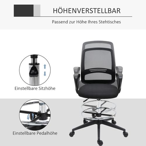 Chaise Dactylo Ergonomique En Métal, Hauteur Réglable Avec Repose-pieds, Noir