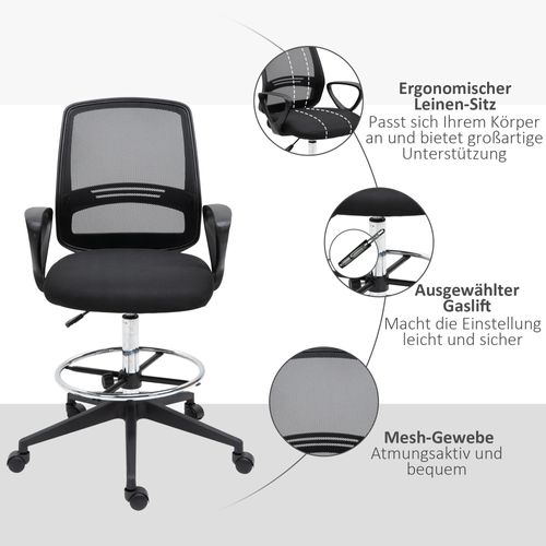 Chaise Dactylo Ergonomique En Métal, Hauteur Réglable Avec Repose-pieds, Noir