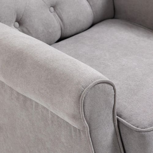 Fauteuil à Oreilles Tufté En Polyester, Pieds Bois, 74×86×102 cm, Confort élégant, Gris