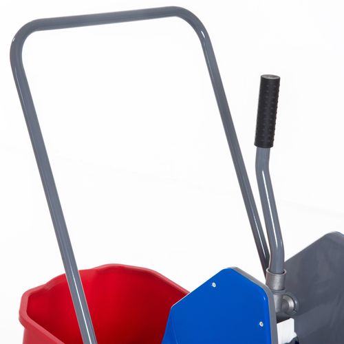 Chariot De Nettoyage Avec 2 Seaux Et 4 Roulettes, Métal/pp, Bleu/rouge 73x45x92 Cm
