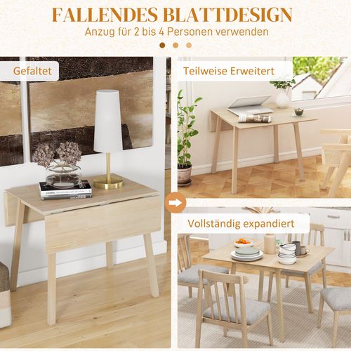 Table Pliante En Bois Pour 2-4 Personnes, 110 X 86 X 75 Cm, Idéale Pour Petits Espaces, Naturelle