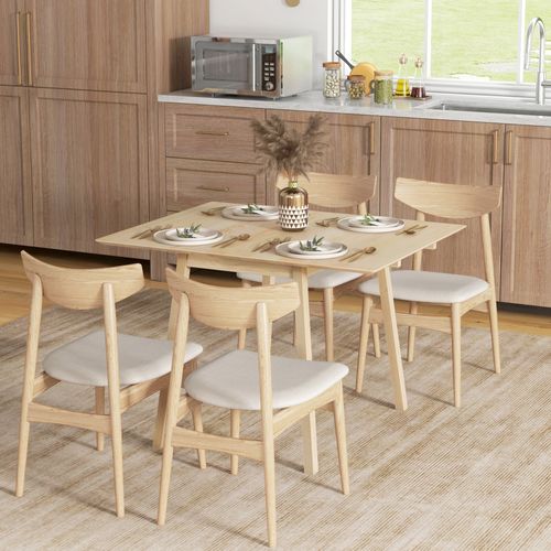 Table Pliante En Bois Pour 2-4 Personnes, 110 X 86 X 75 Cm, Idéale Pour Petits Espaces, Naturelle