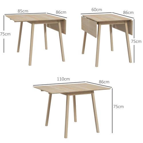 Table Pliante En Bois Pour 2-4 Personnes, 110 X 86 X 75 Cm, Idéale Pour Petits Espaces, Naturelle