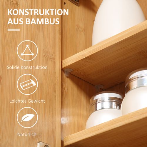 Armoire Miroir Murale Double Porte Avec 3 étagères En Bambou, Naturel