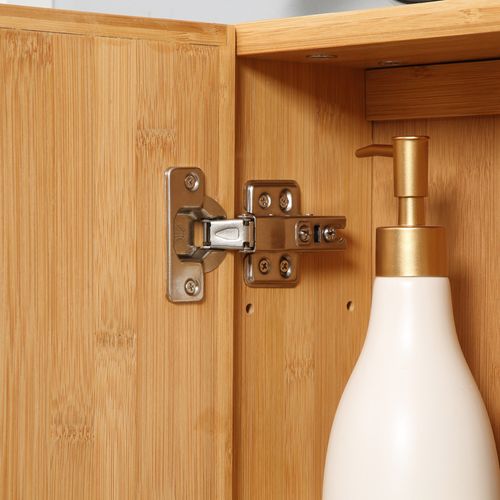 Armoire Miroir Murale Double Porte Avec 3 étagères En Bambou, Naturel