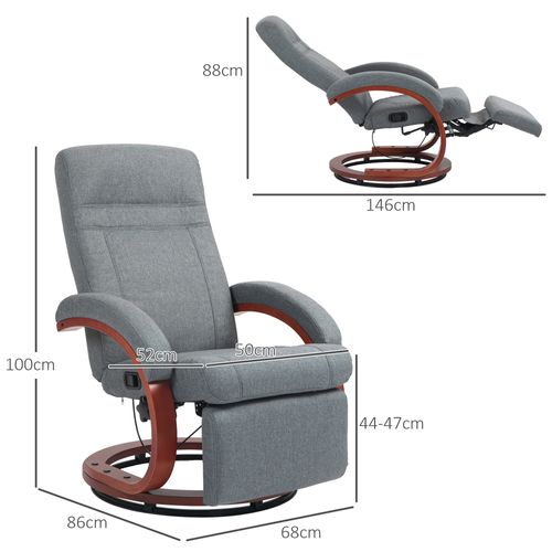 Fauteuil Relax Pivotant Avec Dossier Inclinable Et Repose-pieds, Accoudoirs Bois, TV, Salon, Gris