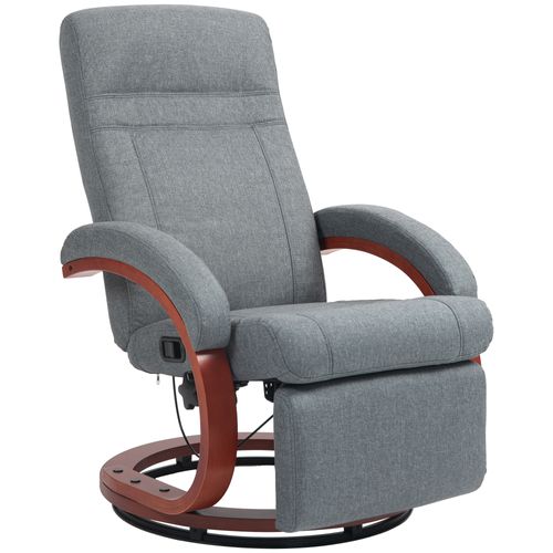 Fauteuil Relax Pivotant Avec Dossier Inclinable Et Repose-pieds, Accoudoirs Bois, TV, Salon, Gris