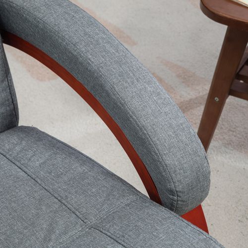 Fauteuil Relax Pivotant Avec Dossier Inclinable Et Repose-pieds, Accoudoirs Bois, TV, Salon, Gris