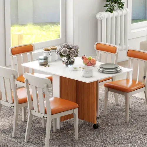 Table Pliante Mobile Avec Plateau Rabattable Et Roulettes Pour Cuisine, Blanche, 120 X 80 Cm