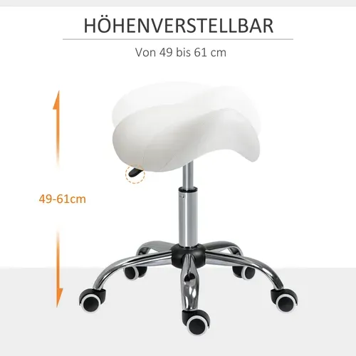 Tabouret Pivotant Ajustable En Hauteur, Rembourré En Simili, Blanc Pour Bureau Et Maison