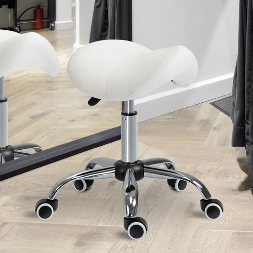 Tabouret Pivotant Ajustable En Hauteur, Rembourré En Simili, Blanc Pour Bureau Et Maison