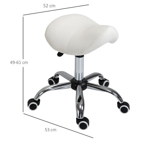 Tabouret Pivotant Ajustable En Hauteur, Rembourré En Simili, Blanc Pour Bureau Et Maison