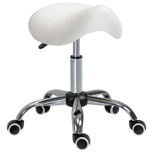 Tabouret Pivotant Ajustable En Hauteur, Rembourré En Simili, Blanc Pour Bureau Et Maison