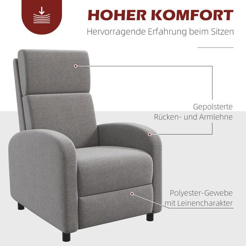 Fauteuil Relax En Tissu Effet Lin, Repose-pieds, Rembourré, Jusqu’à 120 Kg, Salon