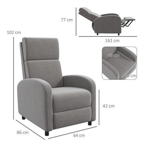 Fauteuil Relax En Tissu Effet Lin, Repose-pieds, Rembourré, Jusqu’à 120 Kg, Salon