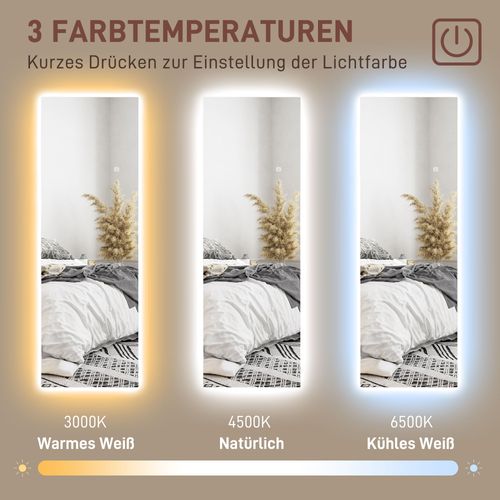 Miroir Debout 40 X 120 Cm En Verre Avec LED, Miroir Mural Avec Commande Tactile, Sans Cadre