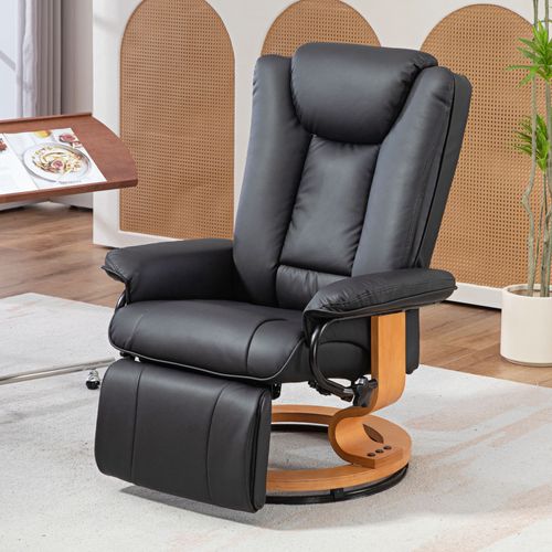 Fauteuil TV En Simili, Repose-pieds, Pivotant, Inclinable, Jusqu’à 150 Kg, Noir