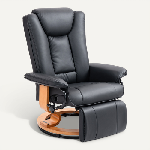 Fauteuil TV En Simili, Repose-pieds, Pivotant, Inclinable, Jusqu’à 150 Kg, Noir