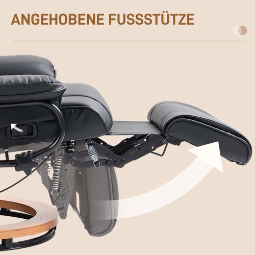 Fauteuil TV En Simili, Repose-pieds, Pivotant, Inclinable, Jusqu’à 150 Kg, Noir