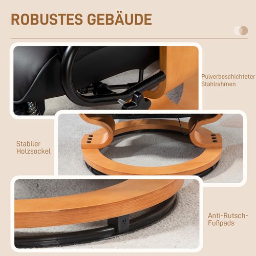 Fauteuil TV En Simili, Repose-pieds, Pivotant, Inclinable, Jusqu’à 150 Kg, Noir