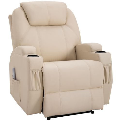 Fauteuil électrique En Simili 82x97x110 Cm Avec Massage Et Fonction Allongée, Beige