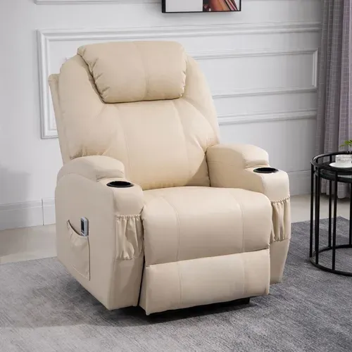 Fauteuil électrique En Simili 82x97x110 Cm Avec Massage Et Fonction Allongée, Beige