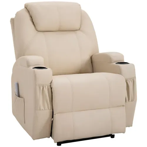 Fauteuil électrique En Simili 82x97x110 Cm Avec Massage Et Fonction Allongée, Beige